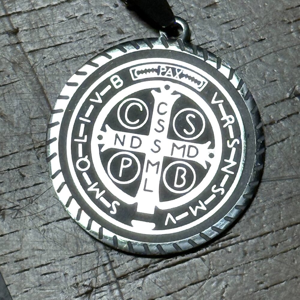 Saint St Benedict Cross Religious Medal Stainless Steel Silver Chain Necklace